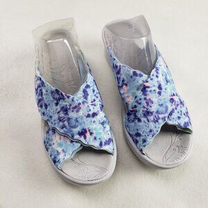 Bzees Sahara Wedge Sandal Womens 7.5 Blue Fabric Slip On Comfort Slide Open Toe